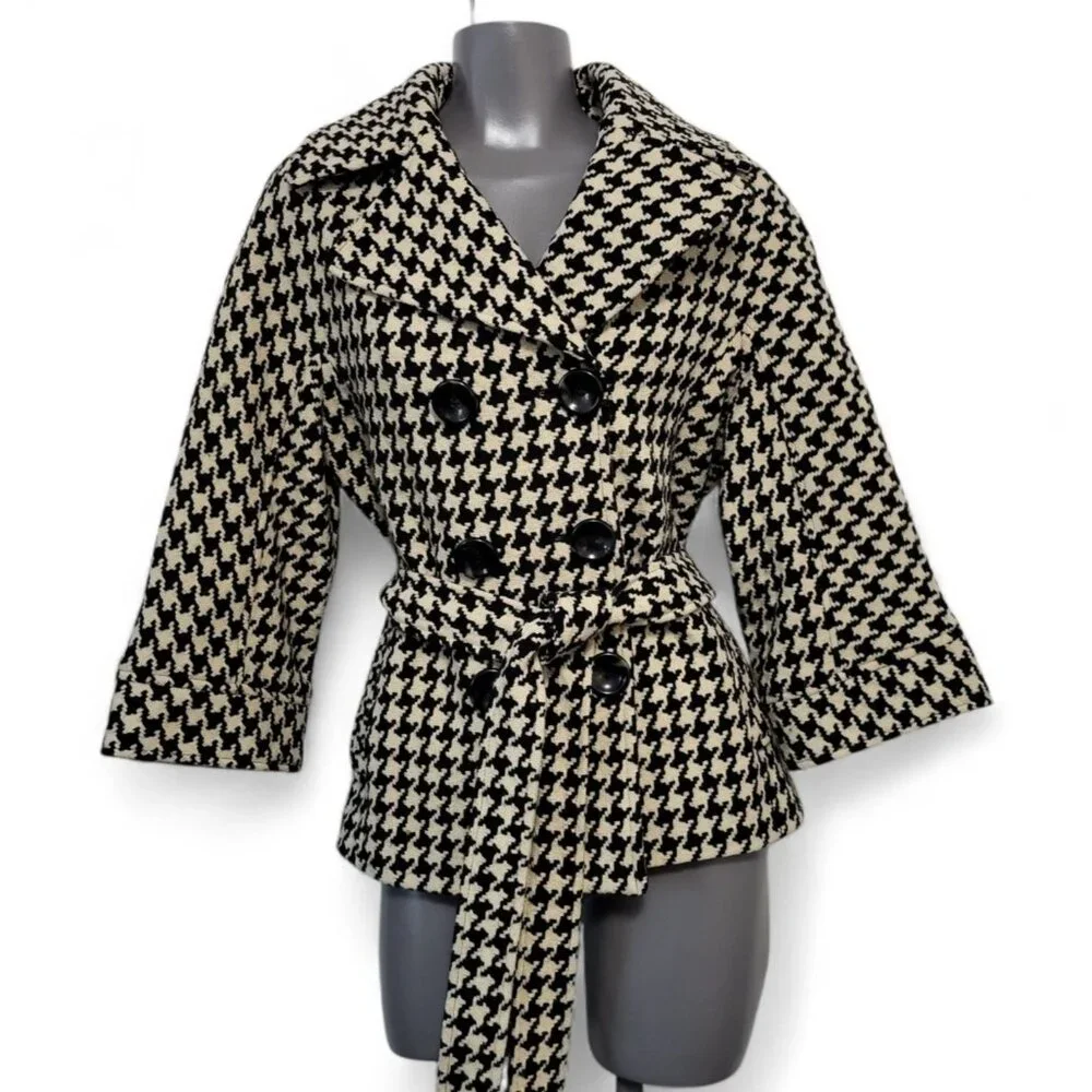 Vintage Talbots Houndstooth Belted Wool Coat Wool Double Breasted - Picture 3 of 14